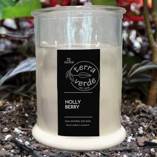 32 OZ Mason Jar Soy Candle - Holly Berry - Terra Verde Soy
